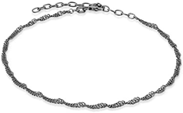 modabilé Damen Fußkette Schwarz Rhodiniert verstellbar 925 Sterling Silber Singapurkette (2,4mm Breit 23cm - 28cm) ohne Anhänger Schwarzes Fußkettchen