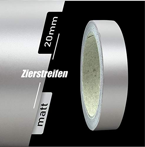 siviwonder Zierstreifen selbstklebend Folie Silber Metallic Matt matt 20 mm x 10 m Rolle Dekorband Auto Motorrad Boot Fahrrad Wohnwagen Helme Pinstripe Klebeband für Konturmarkierung Linien Dekoration