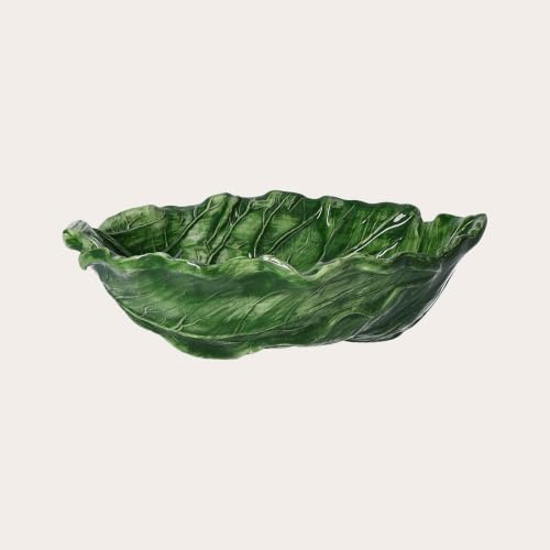 KEYHOME STORE - Juego de 2 cuencos hoja verza de cerámica italiana pintados a mano de color verde, plato de servir para la mesa y la cocina