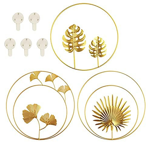 DriSubt 3 Pezzi Sculture da Parete, Ornamenti di Metallo Decorazione di Canna e Foglia di Palma da Appendere a Parete per La Decorazione di Casa Hotel (with 5 Seamless Nails)