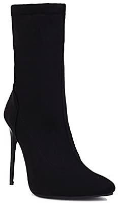 Synthetik Fashion Pointed Toe Stiletto Slip-on high Heel with 12 cm Ankle Evening Party Boots for Women Big Size 35-46 t88292