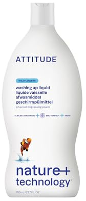 ATTITUDE Washing Up Liquid, Cuts Grease & Removes Food Residue, Gentle on Hands, Plant-Based Cleaning Liquid, Vegan Dish Soap, Wildflowers, 700 mL