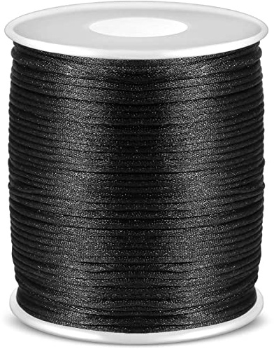 Satin-Rattail-Kordel, Anezus schwarze Nylonschnur seidige Verzierung Perlenschnur für geflochtene Armbänder, Anhänger, Halskette, Makramee-Schlüsselanhänger, Schlüsselbänder, Kordelzugbeutel