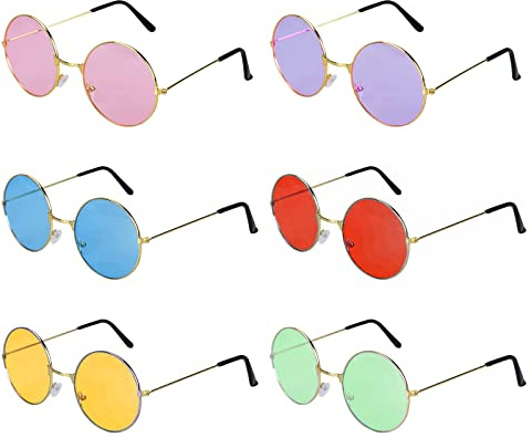 TSHAOUN 6 occhiali da sole rotondi in stile hippy, multicolore, stile retrò, anni '60 e '70, per travestimenti, accessori per costumi hippie