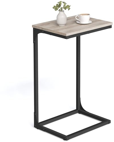 VASAGLE C-Shaped End Table, Side Table for Sofa, Couch Table with Metal Frame, Small TV Tray Table for Living Room, Bedroom, Greige and Black ULET353B02