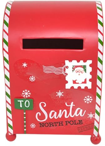 Christmas Cassetta Postale per Letterina di Babbo Natale Decorazione Natalizia in Metallo con Buca Lettere e Decorazioni Natalizie a Rilievo 20 cm