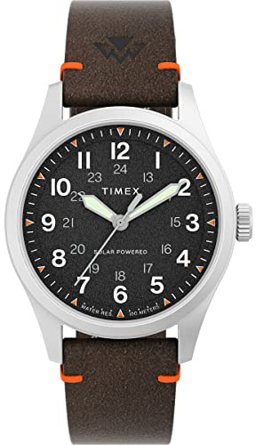 Timex Herren-Armbanduhr Expedition North, 36 mm, braunes, umweltfreundliches, zweiteiliges Armband mit Schnellverschluss, schwarzes Zifferblatt, Edelstahlgehäuse TW2V64200