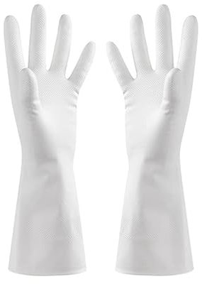 HUFFA 1 Paar Gummi-Latex-Haushaltshandschuhe Geschirrspülreinigung Lange Handschuhe Küche Gartenwerkzeug (Color : Weiß, Size : L)