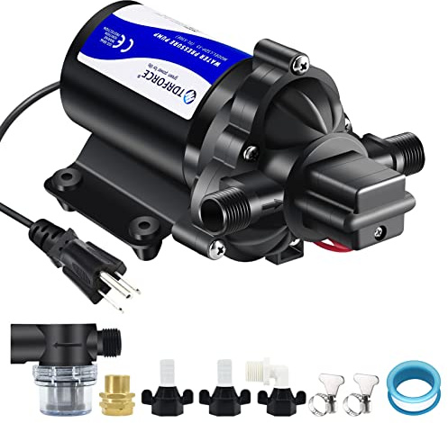 TDRFORCE 110V Fresh Water Circulating Pump 4GPM Pressure Increase Booster Pump 45 PSI Transfer Pump Self Priming on Demand Water Pump Diaphragm Pump Washdown Pump Inline Water Pump for Garden Hose…
