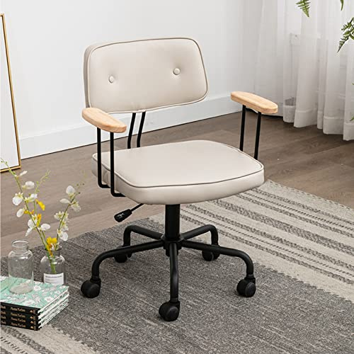 Bürostuhl mit Armlehne aus Holz, mittlere Rückenlehne, drehbar, PU-Leder, Arbeitsstuhl für Zuhause, kreativer Computertisch mit ergonomischer Unterstützung