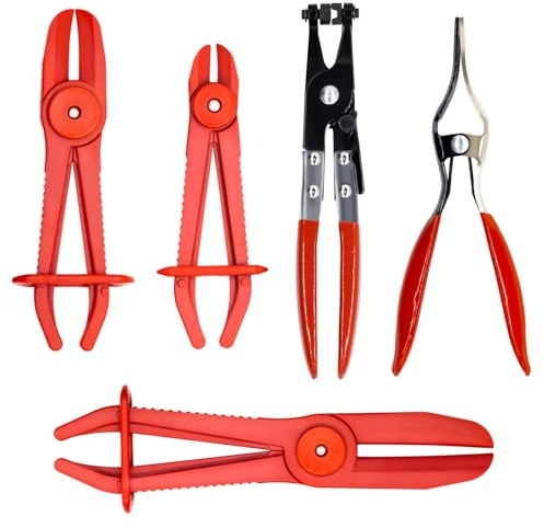 Yauhar 5Pcs Hose Clamp Removal Tools Kit w Plastic Flexible Line Clamp Pliers, Swivel Flat Band Hose Clamp Repair Pliers and Hose Remover for Automotive Gas Radiator Brake Coolant Vacuum Fuel Line