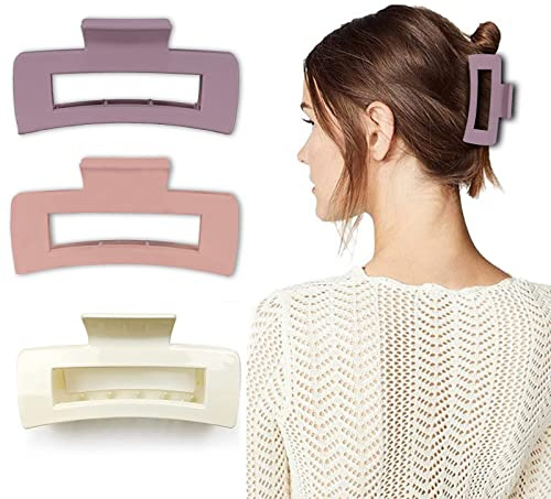 Haarklammer Groß Rosa Rutschfest Starker Halt Rechteckig Haarspangen Damen Dickes Haar Haarstyling-Zubehör für Frauen Mädchen(3 Stück Rosa Weiß Violett)