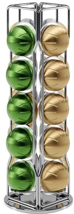 Vertuo, supporto per cialde di caffè Vertuo, compatibile con Nespresso Vertuoline, organizer girevole a 360 gradi (argento)