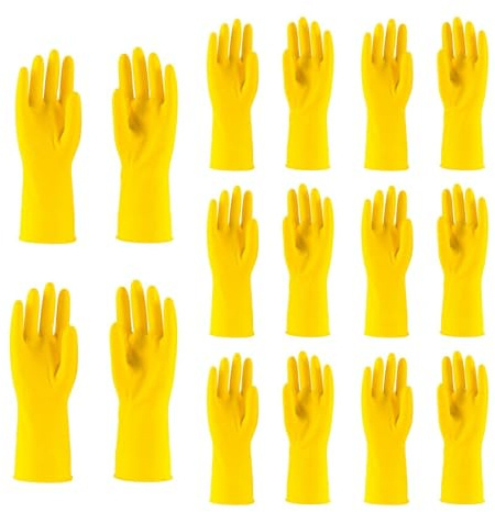 HOMESHOPA Household Rubber Gloves, 8 Pairs Small Yellow Non Slip Kitchen Dishwashing Cleaning Gloves with Cotton Lining, Flexible Long Sleeves Reusable Waterproof Gloves