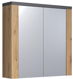 trendteam smart living – Follow – spegelskåp – ek/grå – badrumsspegel i lantlig stil – (B x H x D) 78 x 20 cm – 3 fack och 2 justerbara hyllor