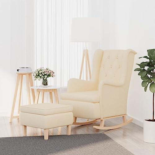 DYRJDJWIDHW Sessel,stillsessel,schaukelstuhl Wohnzimmer,Schaukelsessel mit Hocker Creme Stoffpapasansessel,relaxliege,Rocking Chair,stillstuhl,