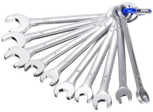 10-tlg Ring Maulschlüssel Set - 4-11mm Ringmaulschlüssel mit Ratsche, Gabelringschlüssel aus CrV-Stahl, Schraubenschlüssel Satz mit Haken