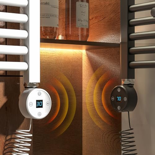 Heilmetz Heizstab für Badheizkörper 900W - Elektrischer Heizstab mit Thermostat und Temperaturkontrolle, Effiziente Heizpatrone aus Edelstahl für Handtuchheizkörper Handtuchwärmer Heizung Weiß