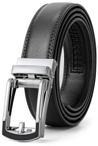 JasGood Herren Ledergürtel Automatische Ratsche Gürtel für Herren Leder Gürtel 33mm Breit mit Verstellbarer Automatische Schnalle für Anzug Geschäft Lässig