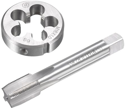 Unifizz Ensemble de tarauds et filières métriques M16 x 1 mm, tarauds à vis avec matrice de filetage rond, kit de tarauds et filières pour réparation de filetage de vis d'écrou, boulon