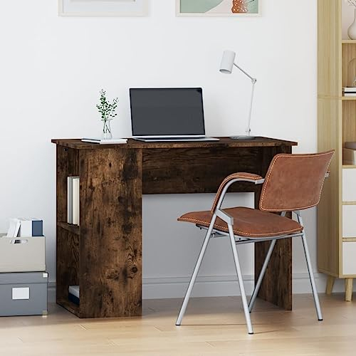 PIXZSSI Computertisch mit Regal Räuchereiche Holzwerkstoff 100x55x75 cm Buro Möbel Side Table Writing Table Computer Desk Work Desk Shelf Home Office Furniture Schreibtisch Ablage Bürotisch