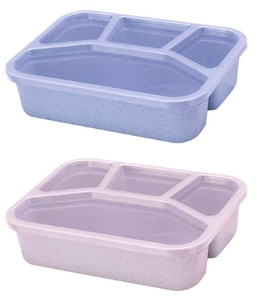 Toguma 2 Stück Bento-boxen Lunchboxen mit 4 Fächern Essenszubereitungsbehälter Vorratsbehälter für Lebensmittel Snackboxen Unterteilung Picknickbox für Arbeitsreisen (Blau/Pink)