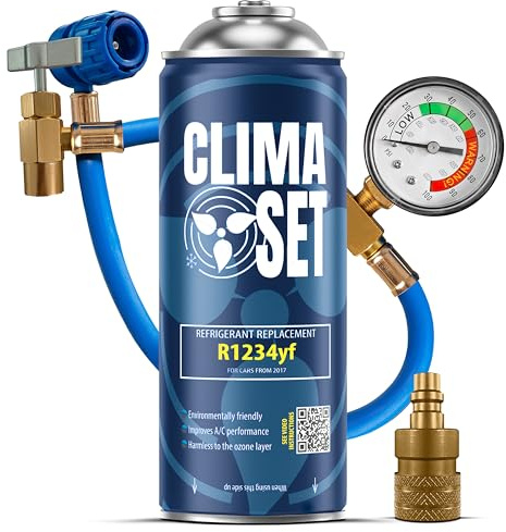 ClimaSet - R-1234yf Kältemittel & Schlauch & Adapter - Klima Selbst Befüllen Set - Nachfüllset, Autoklima Nachfüllen - 170g