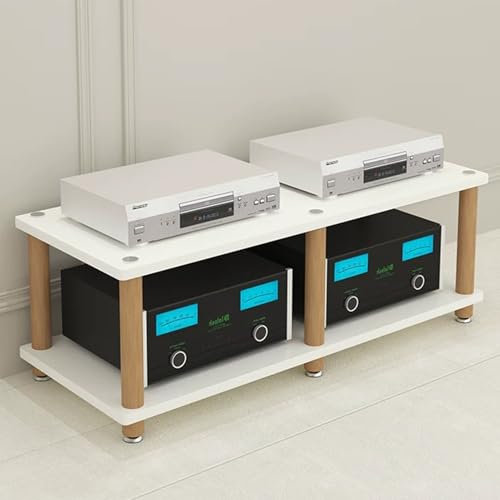 YHWKGZ Hi Fi Rack, Audio Rack Hi Fi Regal aus Massivholz, Mit Rutschfesten Füßen, Phonoschrank mit Zwei Positionen, Record Player Stand for CD-Player, Stereokomponenten(Wit,47.2x18.1)