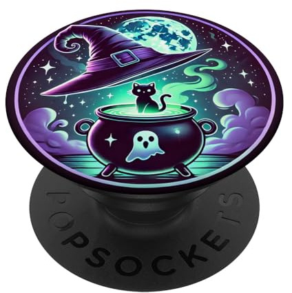 Niedliche Zauberhafte Schwarze Hexen Katze Kessel Halloween PopSockets Klebender PopGrip