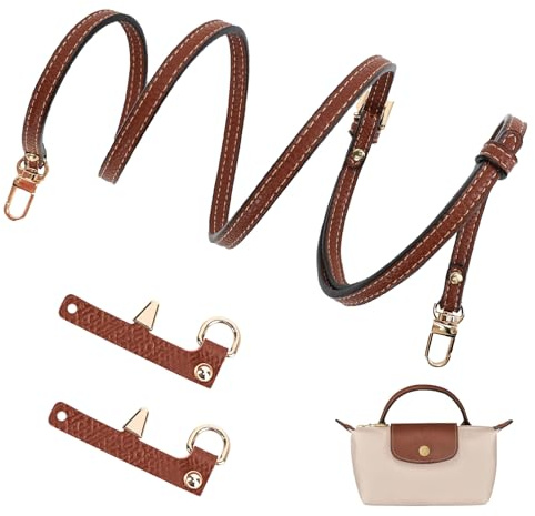 GADITIEK Correa para mini bolso Longchamp, correas ajustables marrones para bolsos cruzados, correa de cuero sin perforación, para bolsa larga de campeón, coñac, strap width 0.9cm