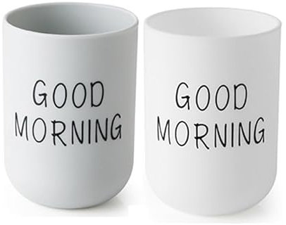 Zahnbürstenbecher, 2 Stück, Badezimmer-Zahnbürstenhalter, Aufbewahrungsbecher, 300 ml, Trinkbecher, wiederverwendbar (grau + weiß)