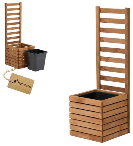 Macetero con enrejado y jardinera de madera para jardín, balcón, terraza, bancal alto con inserto para plantas de plástico de 18 L (horizontal-marrón, 36 x 36 x 35 cm x 115 cm)
