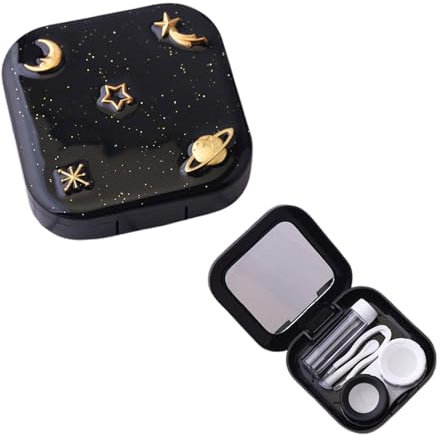 Daryunk Contact Lens Cases, Portable Square Beauty Lens Case with Mirror, Eye Contacts Mini Case Container Set with L and R Caps, for Daily Travel, Work