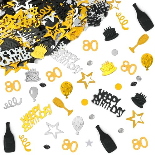 OSDUE Konfetti 80 Geburtstag Deko, Schwarz Gold Silber 30g | Happy Birthday Confetti, für Geburtstagstorte Tortendeko Tischdeko, Jubiläum Party Supplies & Tischdeko