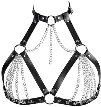 XFSRG Sexy Körperschmuck Damen Leder Körperketten für Frauen Verstellbare Körperkette mit Metallketten für Party und Club