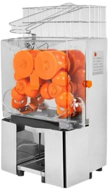 Exprimidor de naranja comercial, 110 V, 120 W, extractor de jugo eléctrico, exprimidor automático de naranja con caja de filtro extraíble y cubos de recogida dobles para jugo fresco