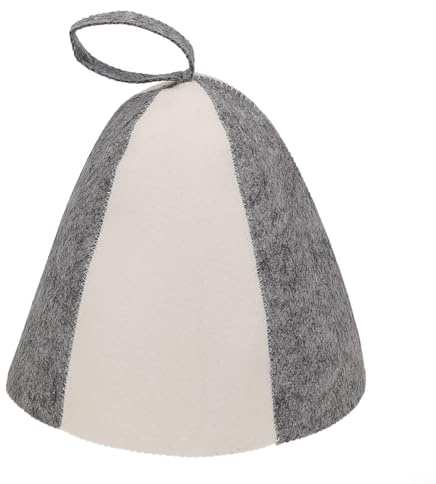 Yhenlovtt Cappello da sauna in feltro di lana ispessito, protezione termica invernale, scaldatesta per uomini e donne, isolamento termico, comodo accessorio da bagno, 23 x 35 cm (grigio e bianco)