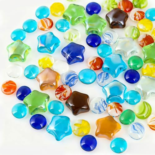 Rdlobu 500g de Galets en Verre Multicolores pour Enfants, Étoile et Cercle