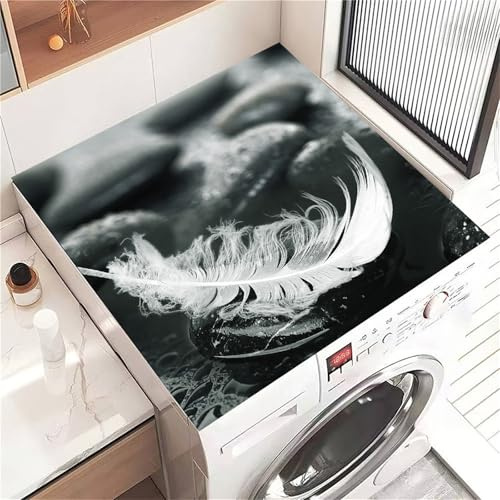 Highdi Housse de Protection pour Machine à Laver Top, Imprimé Galet Coussin de Machine à Laver Antidérapant, Tapis de Protection pour Dessus Sèche-Linge Séchage Rapide (Gris 2,30x40cm)