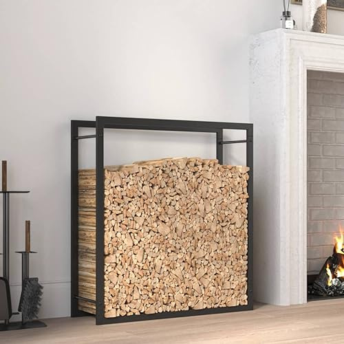 Massbinet Brennholzregal Stabiler Feuerholzständer für Kamin Innen & Außen Metall Holzstapelhalter Regal für Kaminholz Mattschwarz 80x28x86 cm Stahl