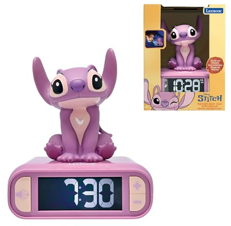 LEXIBOOK, Angel Reloj Despertador Luz Nocturna, RL800D1LXB | Sonidos y melodías, pantalla LCD retroiluminada, luminoso, snooze, rosa