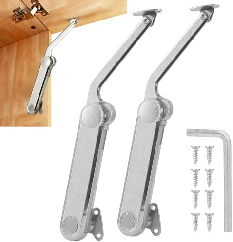HBL' 2 Pack Lid Support Hinges Lid Stay Hinges for Extra-Long Upper Cabinet | 30° - 90° Lid Stay and Under 30° Soft Close, Tension Adjustable, Heavy Duty, Max Load 40KG, For Upper Cabinet & RV Cabinets
