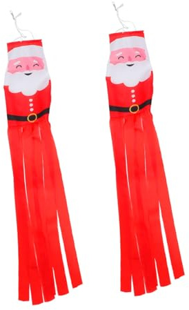 Sewroro Weihnachts Windsack 2 Stück Stoff Windsack mit Weihnachtsmotiv Hängende Windfahne für Außenbereich Leichtes Outdoor Dekor für Garten und Hof
