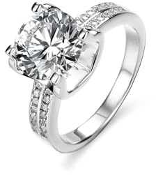Ayoiow Großer Stein Ring Frauen Verlobungsring für Damen mit 3ct Moissanit, Ewigkeit Vorsteckring Platin, Platin 950 Größe 63 (20.1)