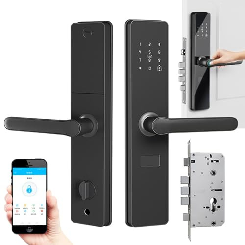 WhFKLca Cerradura Inteligente con Manija, Ttlock con Huella Dactilar, Teclado Táctil Y Timbre, Entrada Sin Llave (Huella Dactilar, Código De Acceso, Llave Y Tarjeta IC), Antirrobo E Impermeable