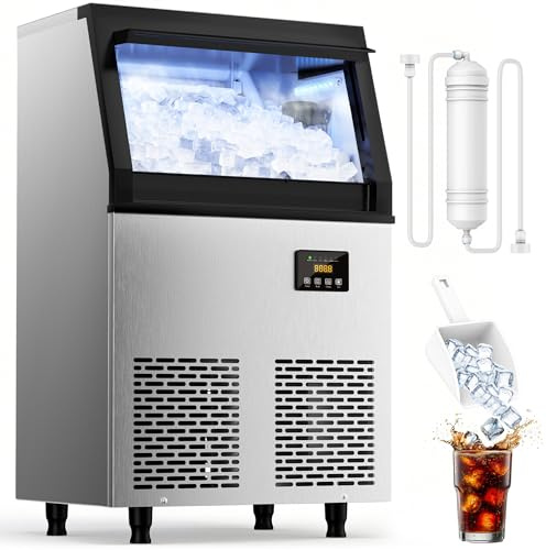 Coolski Commercial Ice Maker Machine 120LBS/DAY, Stainless Steel Ice Maker with 35LBS Storage, Self-Cleaning, Perfect for Home/Commercial Use, Gravity Drain