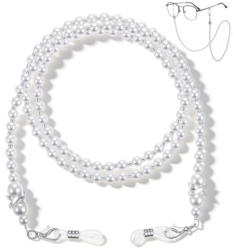 Glasses Chain for Women, Glass Pearl Beaded Eyeglass Chain for Glasses | Glasses Chain for Women, Imitation Pearl Beaded Chain for Glasses - 75cm White Pearl Eyeglass Holder Strap