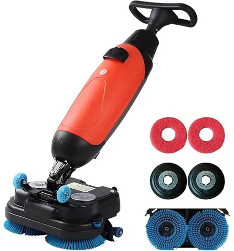 Autolaveuse et nettoyeur de sols électrique sans fil à usage commercial, têtes de brosse doubles rotatives à 360°, autoportée, batterie rechargeable de 13 000 pi²/h, idéale pour les écoles,