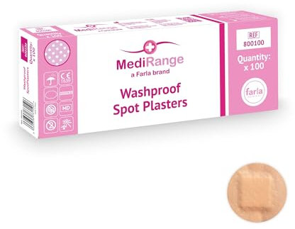 MediRange Washproof Spot Plasters, Sterile Plasters for First Aid Kit, 2.5cm Diameter, Pack of 100