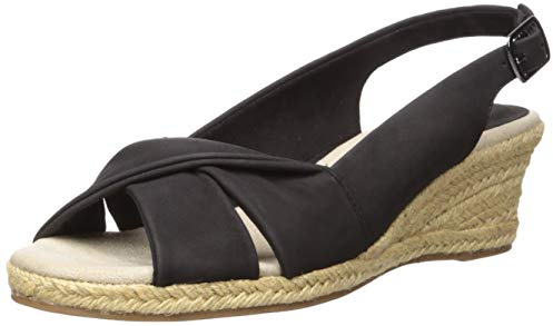 Easy Street womens Maureen By Easy Street Slingback Espadrille Wedge Sandal, Black, 7.5 US